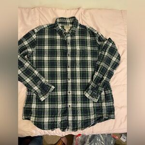 L.L. Bean Men’s Navy, Green & White Plaid Button-Down Shirt